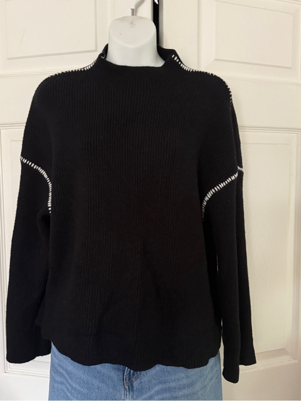 Black Turtleneck Sweater with Contrast Stitching